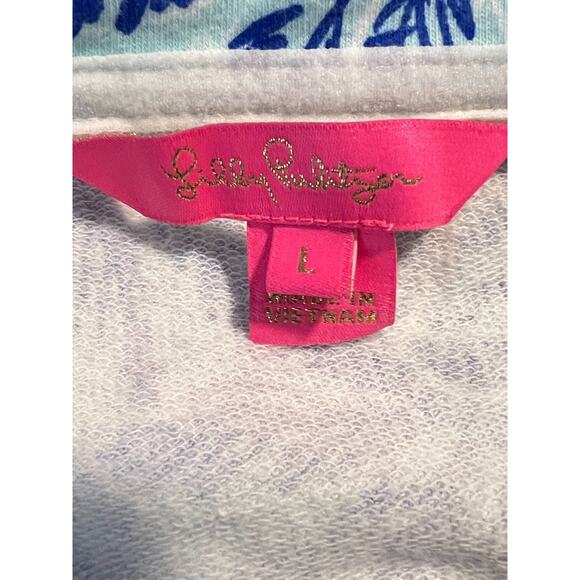 Lilly Pulitzer EUC Whisper Blue Print Asher Popover Sweatshirt 1/4 Zip Top L - Picture 8 of 8